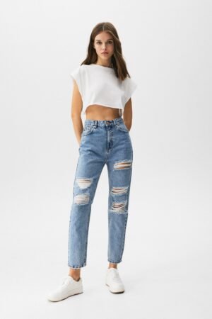 Ripped Mom Jeans - Contains Recycled Cotton